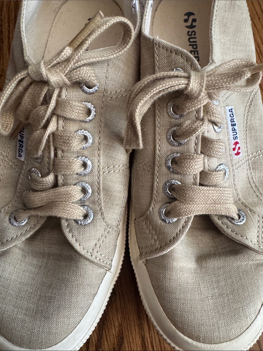 SUPERGA Beige LINEN Canvas Low-Top Sneakers Size 8